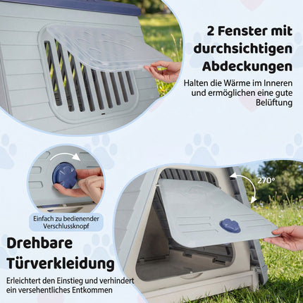 Outdoor Dog House, Ventilated Windows, Foldable, Blue