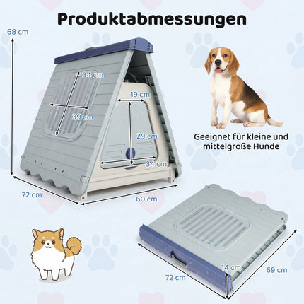 Outdoor Dog House, Ventilated Windows, Foldable, Blue