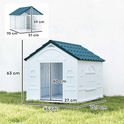 Outdoor Dog House, Weatherproof Plastic, 65 x 75.7 x 63 cm, Blue