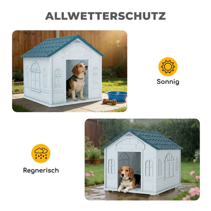 Outdoor Dog House, Weatherproof Plastic, 65 x 75.7 x 63 cm, Blue