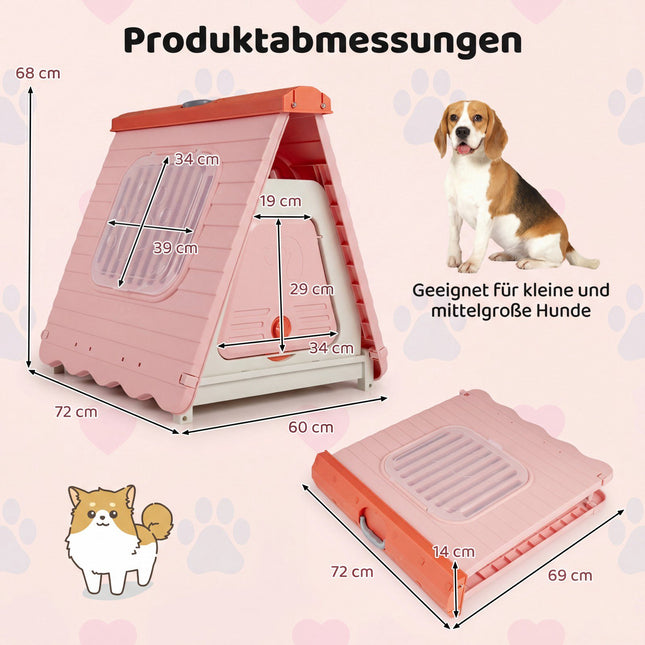 Outdoor-Hundehütte mit Belüftungsfenstern, faltbar, Rosa
