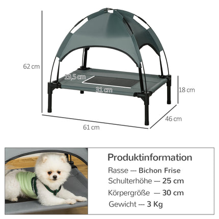 Dog bed outdoor with canopy, elevated and breathable, gray