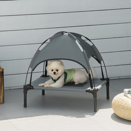 Dog bed outdoor with canopy, elevated and breathable, gray