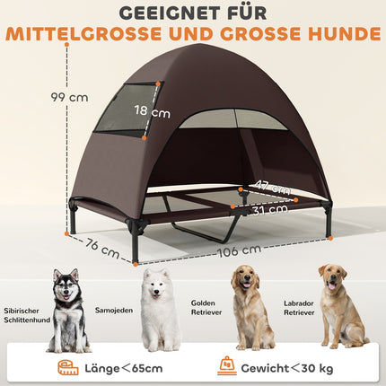 Elevated outdoor dog chair with roof and cooling net