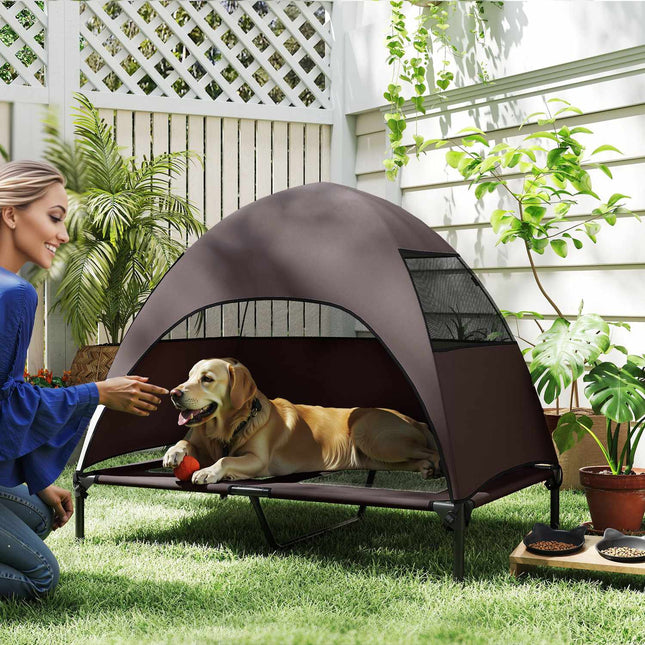 Erhöhter Outdoor-Hundestuhl mit Dach und Kühlnetz