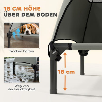 Outdoor hondenligstoel met dak, verhoogd hondenbed voor grote honden, koelende huisdierligstoel met wasbare draagtas van gaas metalen frame, huisdierbed voor buiten kamperen 91x76x90cm, lichtgrijs | Aosoom
