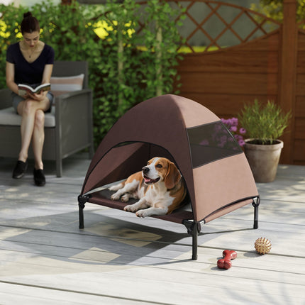 Outdoor elevated dog seat with roof - cooling mesh bed