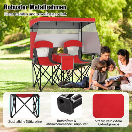 Doppel-Campingstuhl für draußen mit verstellbarem Sonnenschutz