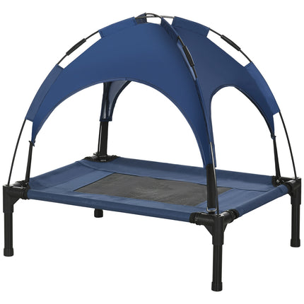 Panier surélevé d'extérieur pour chien avec auvent et protection UV, tissu taffetas respirant, bleu foncé, 61 x 46 x 62 cm