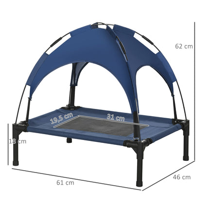 Panier surélevé d'extérieur pour chien avec auvent et protection UV, tissu taffetas respirant, bleu foncé, 61 x 46 x 62 cm