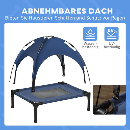Panier surélevé d'extérieur pour chien avec auvent et protection UV, tissu taffetas respirant, bleu foncé, 61 x 46 x 62 cm