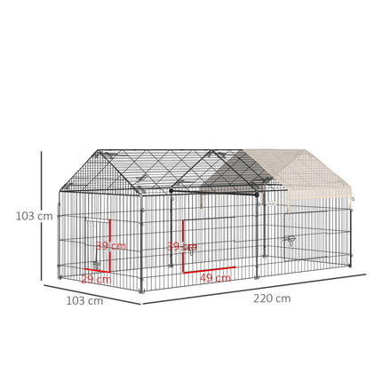 Small animal outdoor enclosure, metal, sun protection 220x103cm