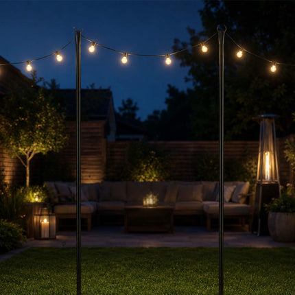 Outdoor Fairy Light Poles, 3m, Black, 6 Pack