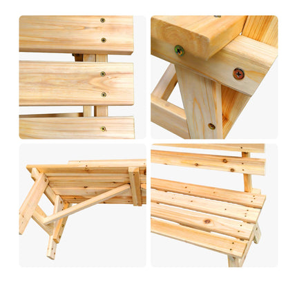 Outdoor Fir Wood Garden Bench with Backrest, Natural
