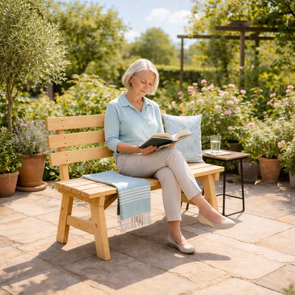 Outdoor Fir Wood Garden Bench with Backrest, Natural