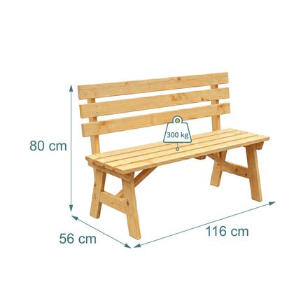 Outdoor Fir Wood Garden Bench with Backrest, Natural