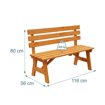 Gartenbank aus Tannenholz mit Rückenlehne, Orange