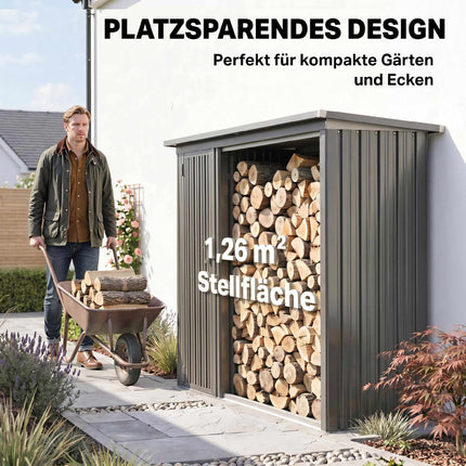 Outdoor Firewood Rack with Tool Cabinet, Galvanized Steel