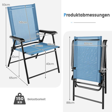 Outdoor Folding Chairs Set of 2, Blue, 65x60x93 cm