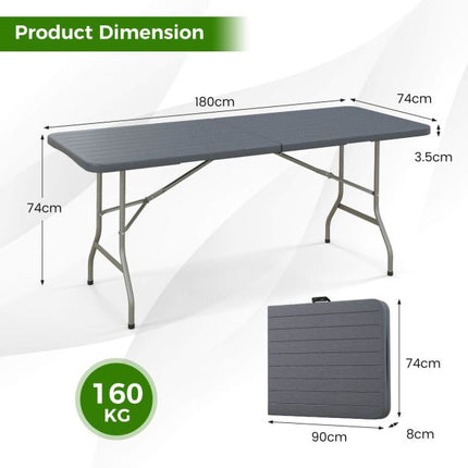 Gartentisch klappbar 180 x 74 cm, HDPE-Platte, Metallbeine
