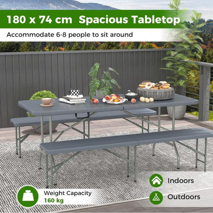 Gartentisch klappbar 180 x 74 cm, HDPE-Platte, Metallbeine
