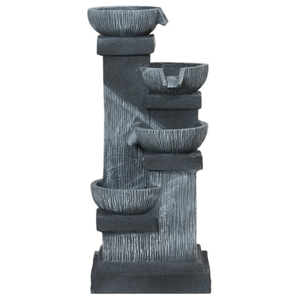 Vierstufiger Harz-Gartenbrunnen mit LED, Steinoptik