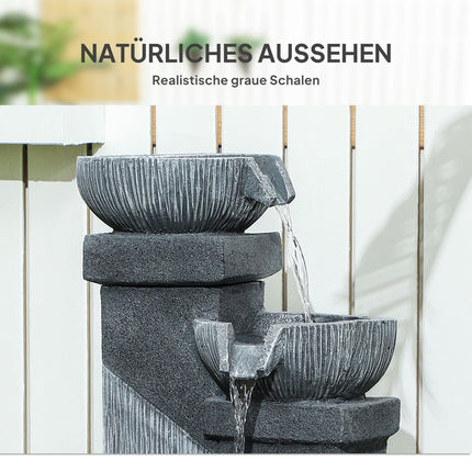 Vierstufiger Harz-Gartenbrunnen mit LED, Steinoptik
