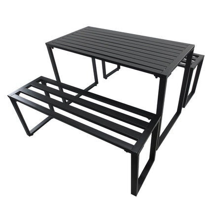 Ensemble de mobilier d'extérieur festif 3 pièces avec 1 table et 2 bancs en métal noir 110 x 55 x 70 cm