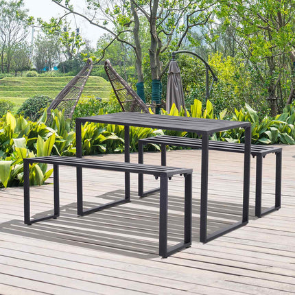 Ensemble de mobilier d'extérieur festif 3 pièces avec 1 table et 2 bancs en métal noir 110 x 55 x 70 cm