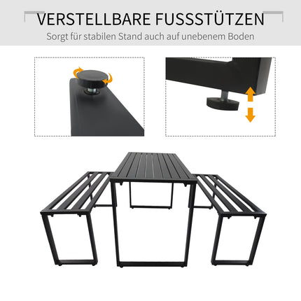 Ensemble de mobilier d'extérieur festif 3 pièces avec 1 table et 2 bancs en métal noir 110 x 55 x 70 cm