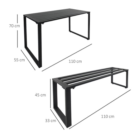 Ensemble de mobilier d'extérieur festif 3 pièces avec 1 table et 2 bancs en métal noir 110 x 55 x 70 cm