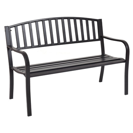 Outdoor Garden Bench, 50 Inch Steel Frame, Black