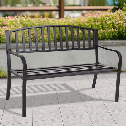 Outdoor Garden Bench, 50 Inch Steel Frame, Black
