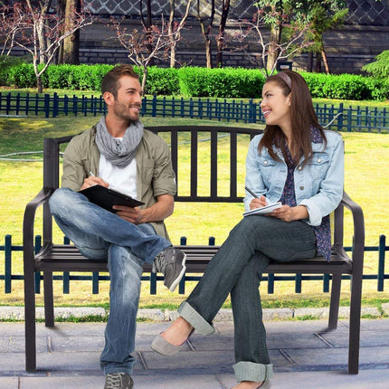 Outdoor Garden Bench, 50 Inch Steel Frame, Black