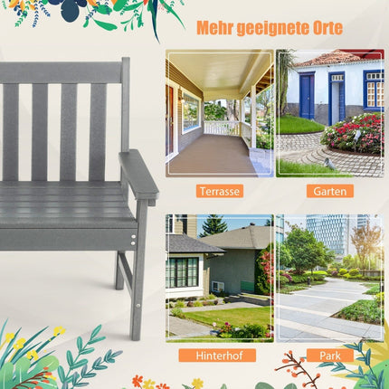 Gartenbank, HDPE, 132 cm, wetterfest, Grau
