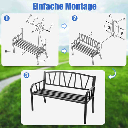 Outdoor Garden Bench, Rustproof Metal, 660 lb, Black