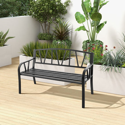 Outdoor Garden Bench, Rustproof Metal, 660 lb, Black