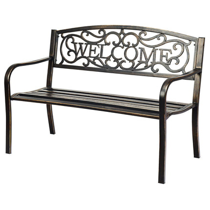 Outdoor Garden Bench, Steel Frame, Bronze, 50 Inch