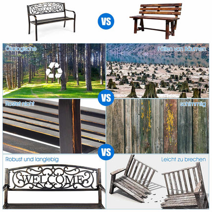 Outdoor Garden Bench, Steel Frame, Bronze, 50 Inch