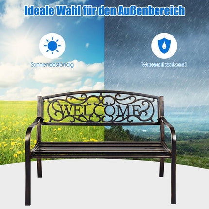 Outdoor Garden Bench, Steel Frame, Bronze, 50 Inch