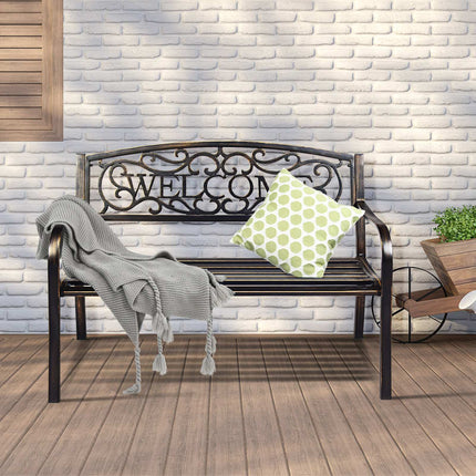 Outdoor Garden Bench, Steel Frame, Bronze, 50 Inch