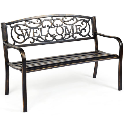 Outdoor Garden Bench, Steel Frame, Bronze, 50 Inch