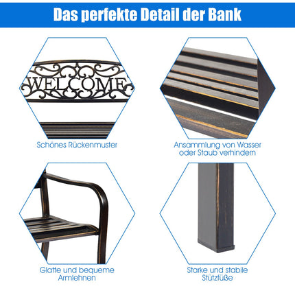 Outdoor Garden Bench, Steel Frame, Bronze, 50 Inch