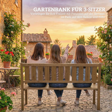 Outdoor Garden Bench, Teak Finish, 3-Seater, 360kg Capacity
