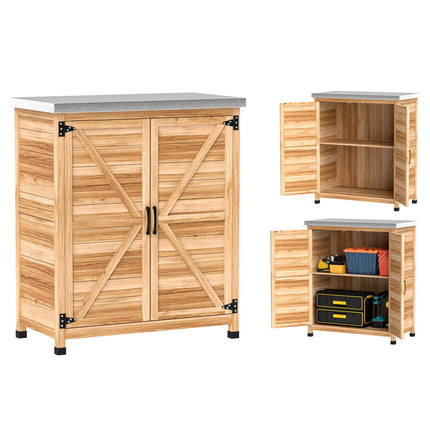 Gartenschrank für draußen mit Regal & Werkbank, Holz & Stahl