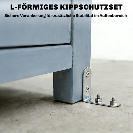 Gartenschrank aus Holz mit Ablagen und Haken, Grau