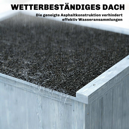 Gartenschrank aus Holz mit Ablagen und Haken, Grau