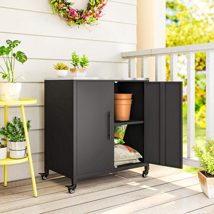Gartenschrank für draußen mit Edelstahlplatte, mobil