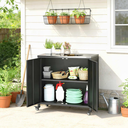 Gartenschrank für draußen mit Edelstahlplatte, mobil