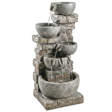 Gartenbrunnen für draußen mit 5-stufigem Wasserfall und LEDs